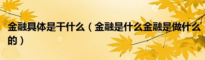 芒果体育app下载金融具体是干什么（金融是什么是做的）芒果体育app下载安装(图1)